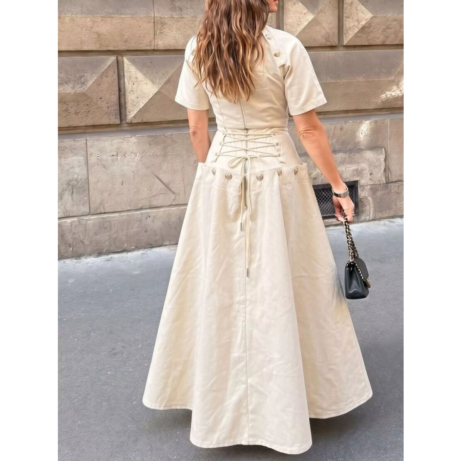 Gold Button Top and Skirt Denim Set Apparel and Accessories