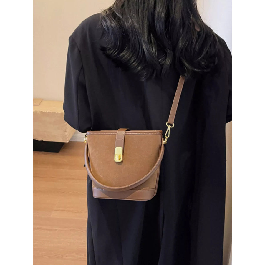 Gold Clasp Bucket Crossbody Bag Brown / onesize Apparel and Accessories