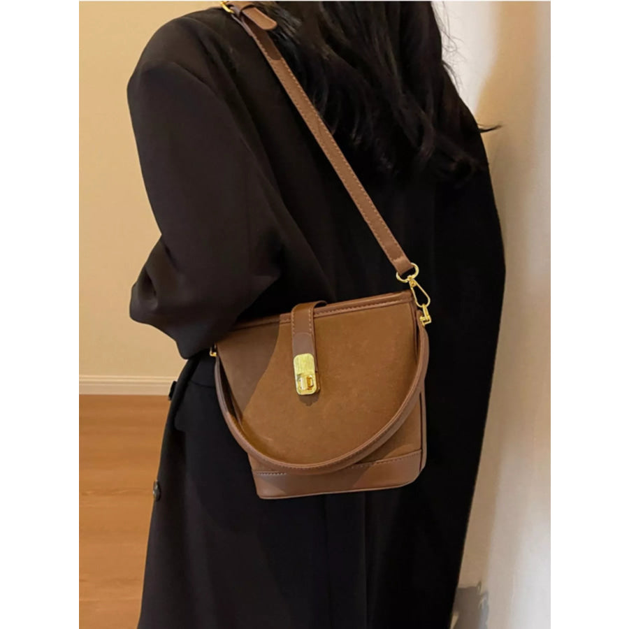 Gold Clasp Bucket Crossbody Bag Brown / onesize Apparel and Accessories