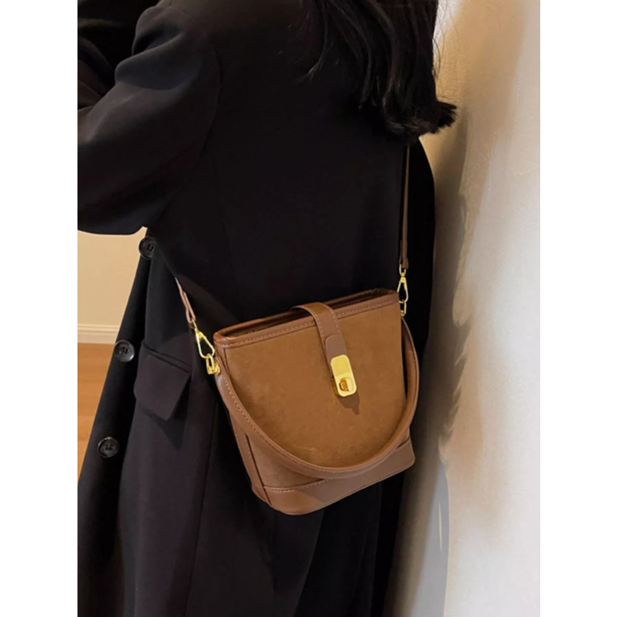 Gold Clasp Bucket Crossbody Bag Brown / onesize Apparel and Accessories