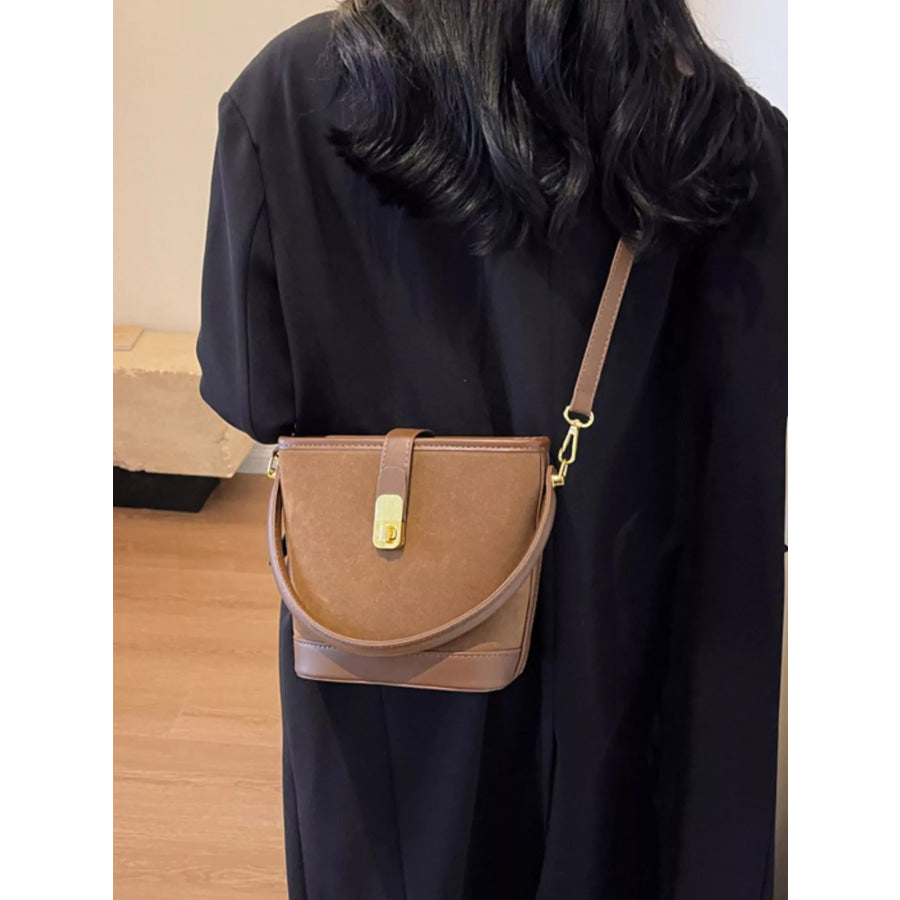 Gold Clasp Bucket Crossbody Bag Brown / onesize Apparel and Accessories