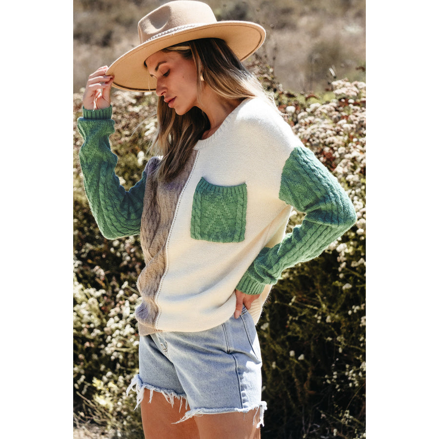Gold Flame Colorblock Patched Pocket Drop Shoulder Sweater Sale (50% OFF)/Sale OFF)