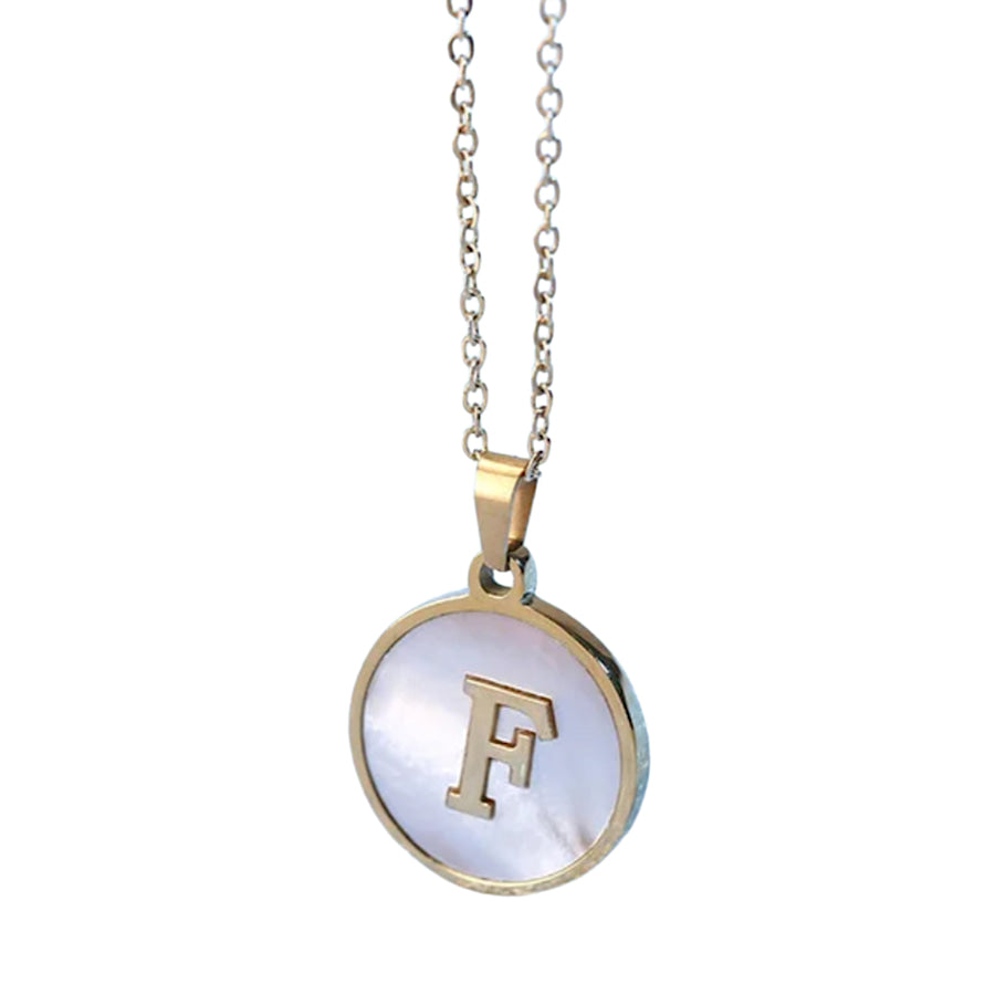 Gold Pearl Initial Necklace F - ETA 3/15 WS 630 Jewelry