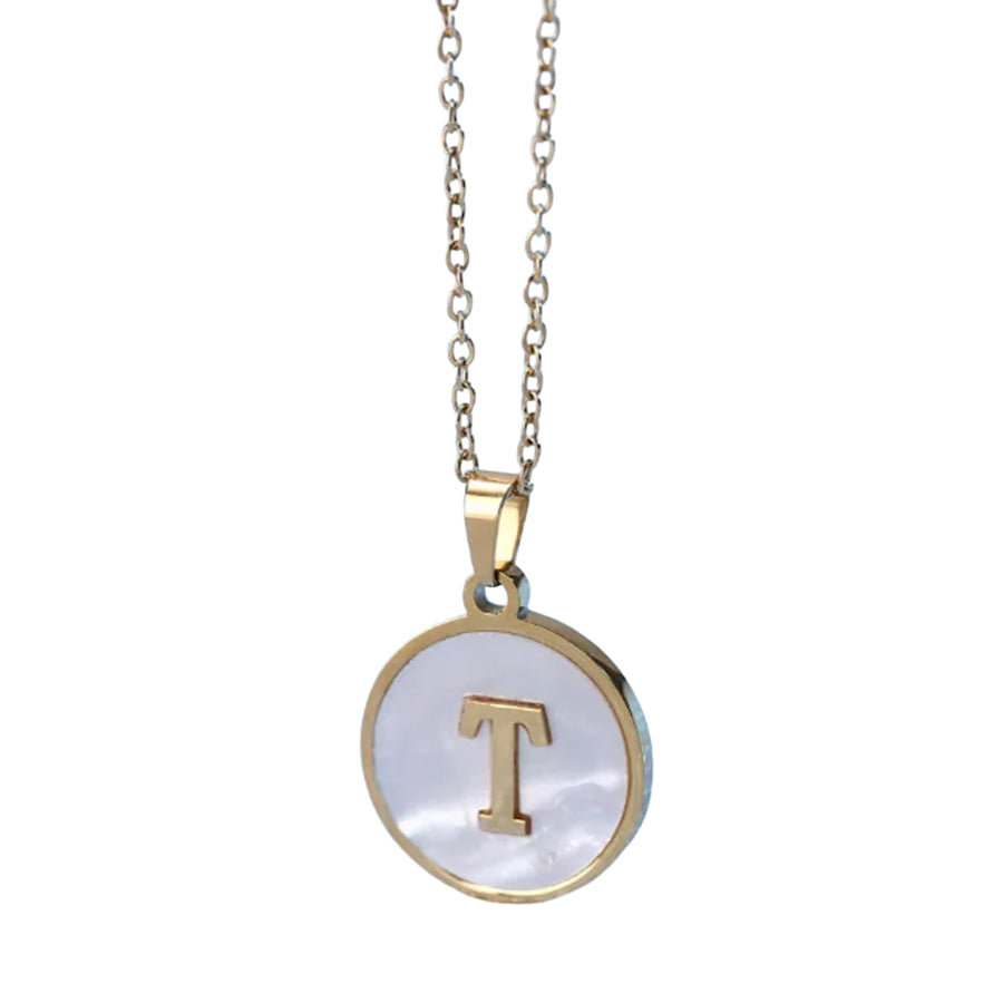 Gold Pearl Initial Necklace T - ETA 3/15 WS 630 Jewelry