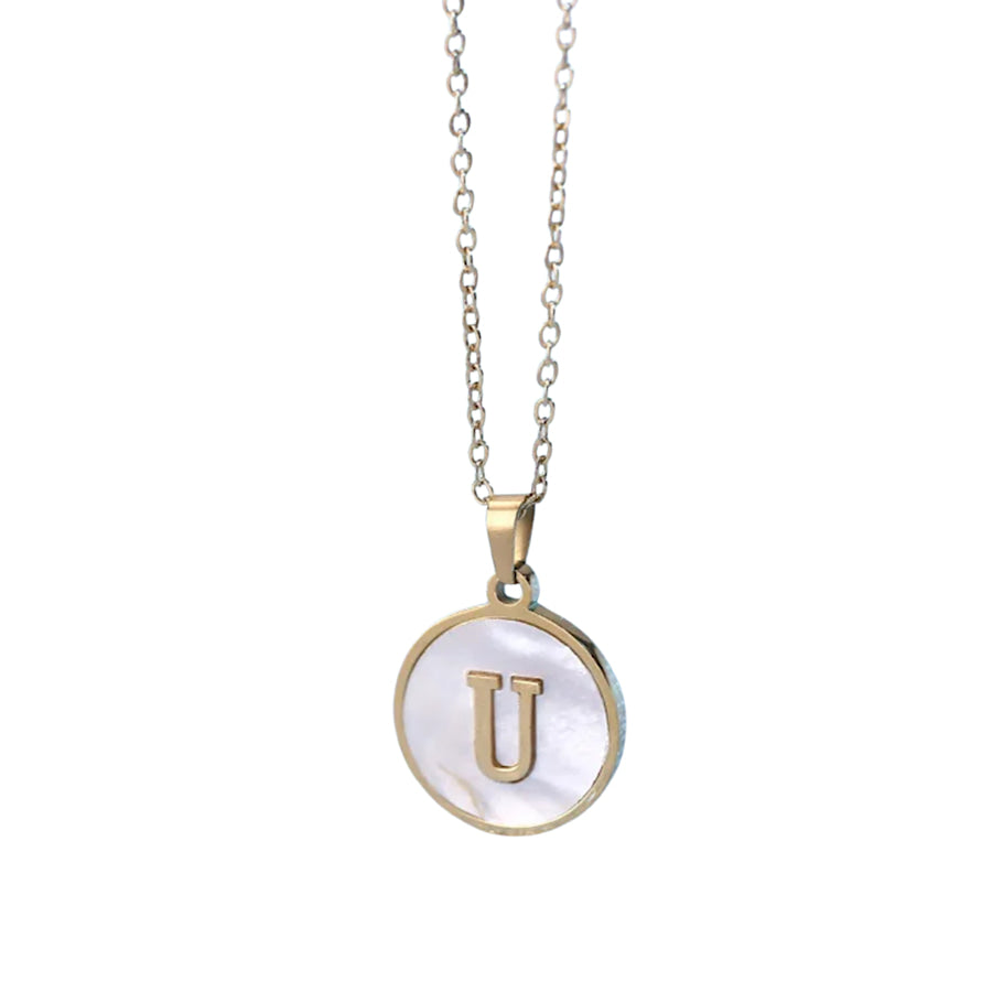 Gold Pearl Initial Necklace U - ETA 3/15 WS 630 Jewelry