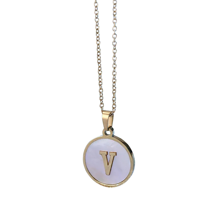 Gold Pearl Initial Necklace V - ETA 3/15 WS 630 Jewelry