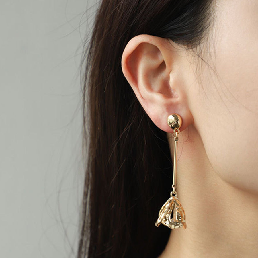 Gold - Plated Flower Dangle Earrings Gold / One Size Apparel and Accessories