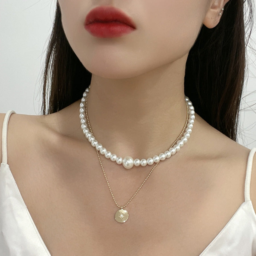 Gold - Plated Glass Pearl Necklace Style A / One Size Apparel and Accessories