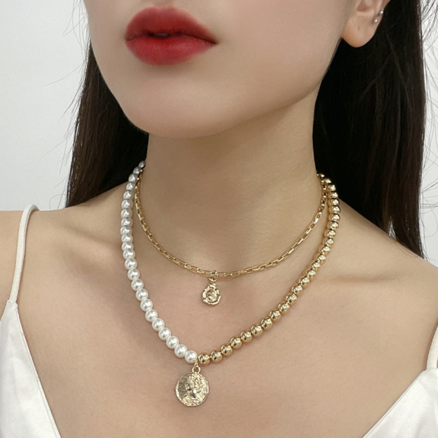 Gold - Plated Glass Pearl Necklace Style B / One Size Apparel and Accessories