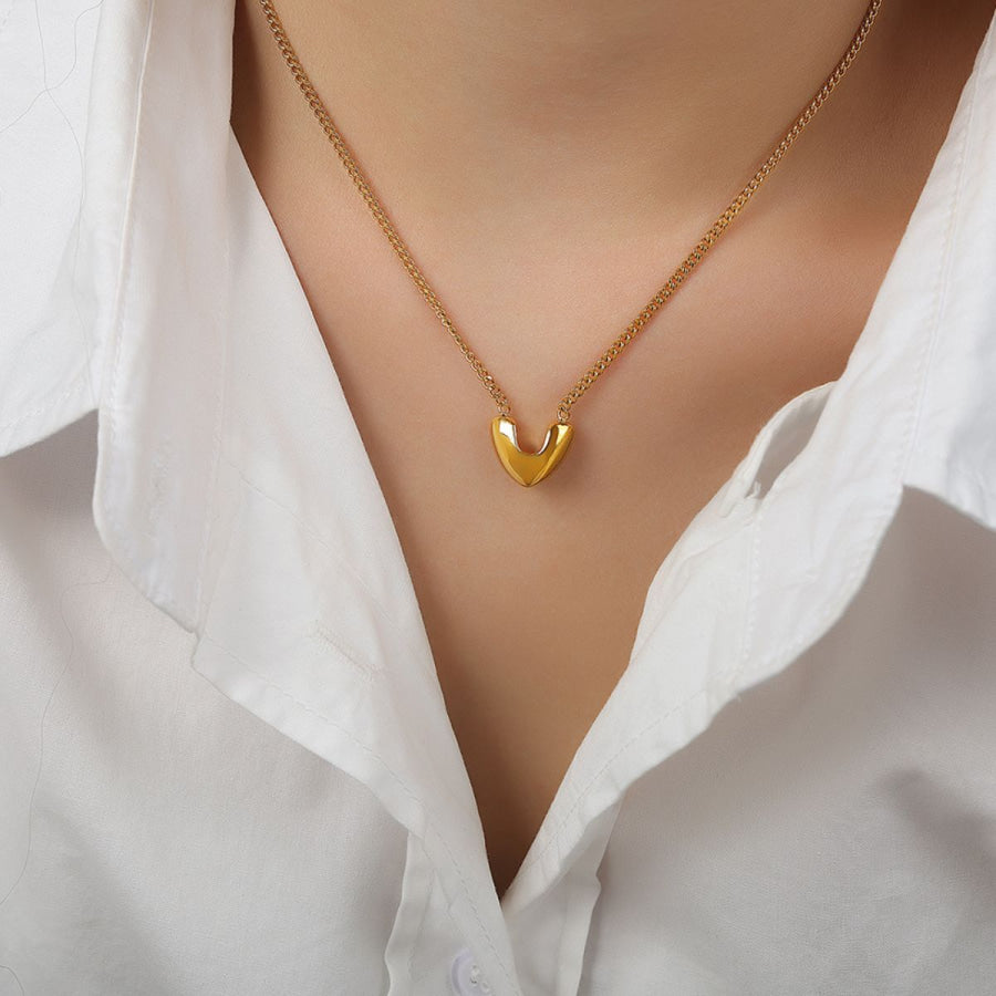 Gold - Plated Heart Pendant Necklace Gold / One Size Apparel and Accessories