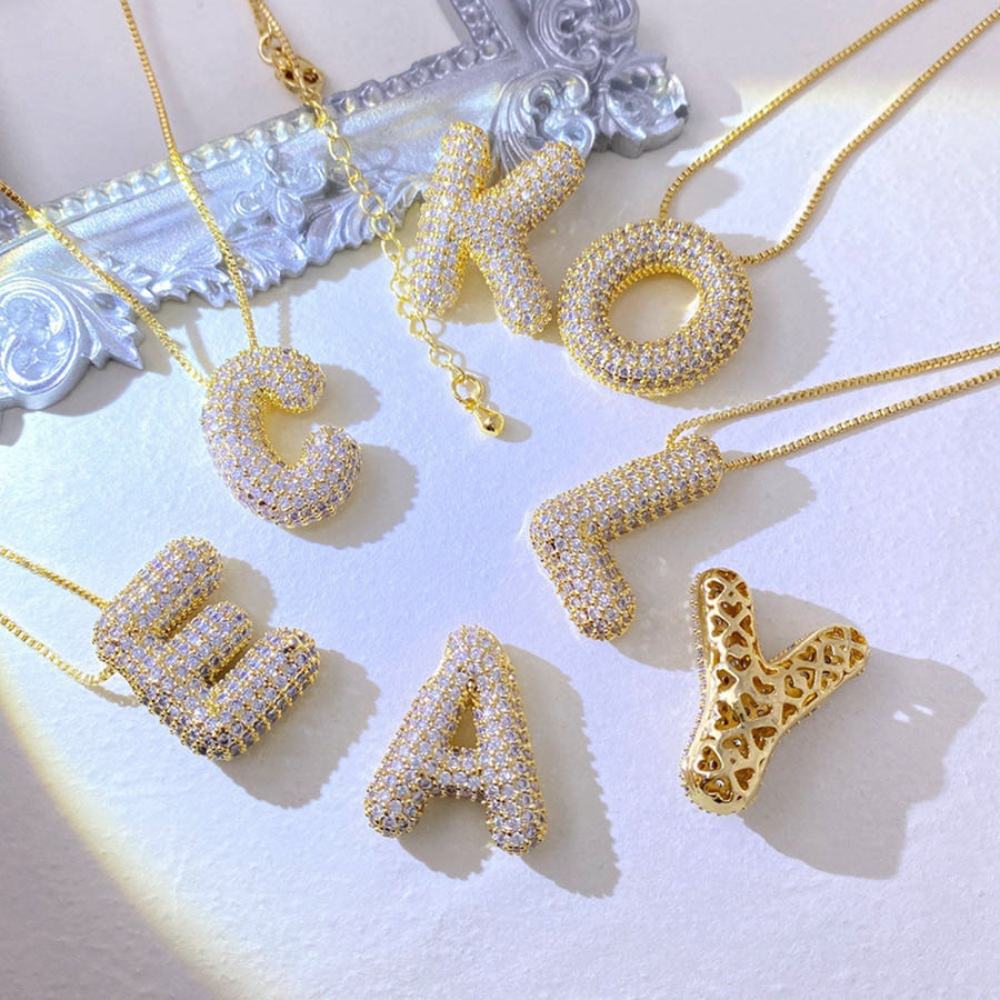 Gold - Plated Inlaid Zircon Letter Necklace Apparel and Accessories
