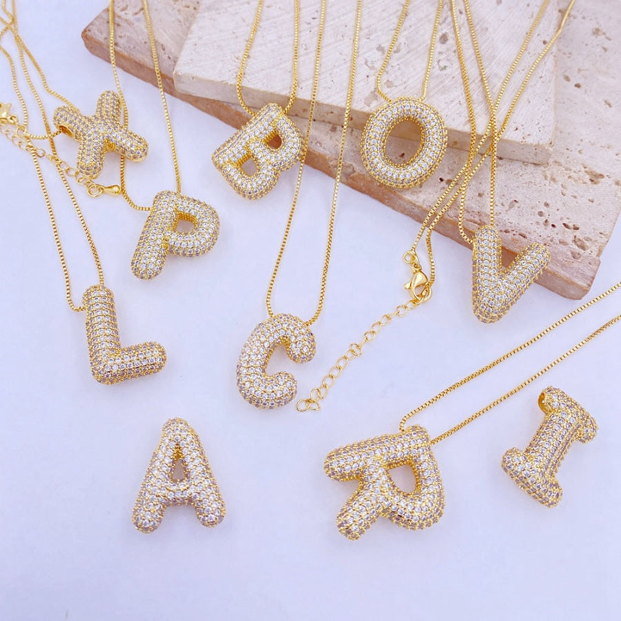 Gold - Plated Inlaid Zircon Letter Necklace Apparel and Accessories
