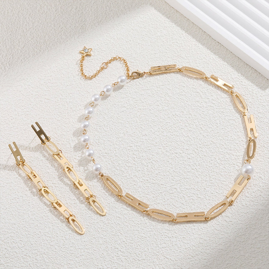 Gold - Plated Pearl Necklace Gold / One Size Apparel and Accessories