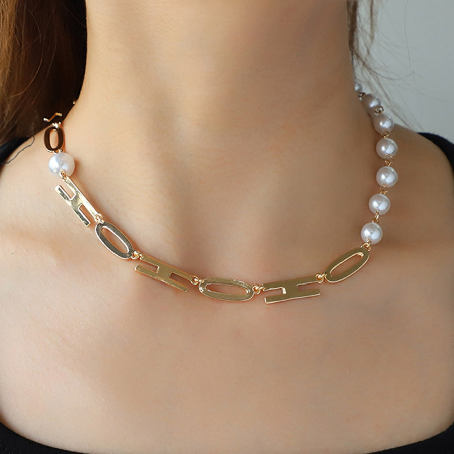 Gold - Plated Pearl Necklace Gold / One Size Apparel and Accessories