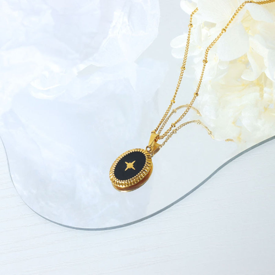 Gold - Plated Titanium Steel Oval Shape Pendant Necklace Gold / One Size Apparel and Accessories