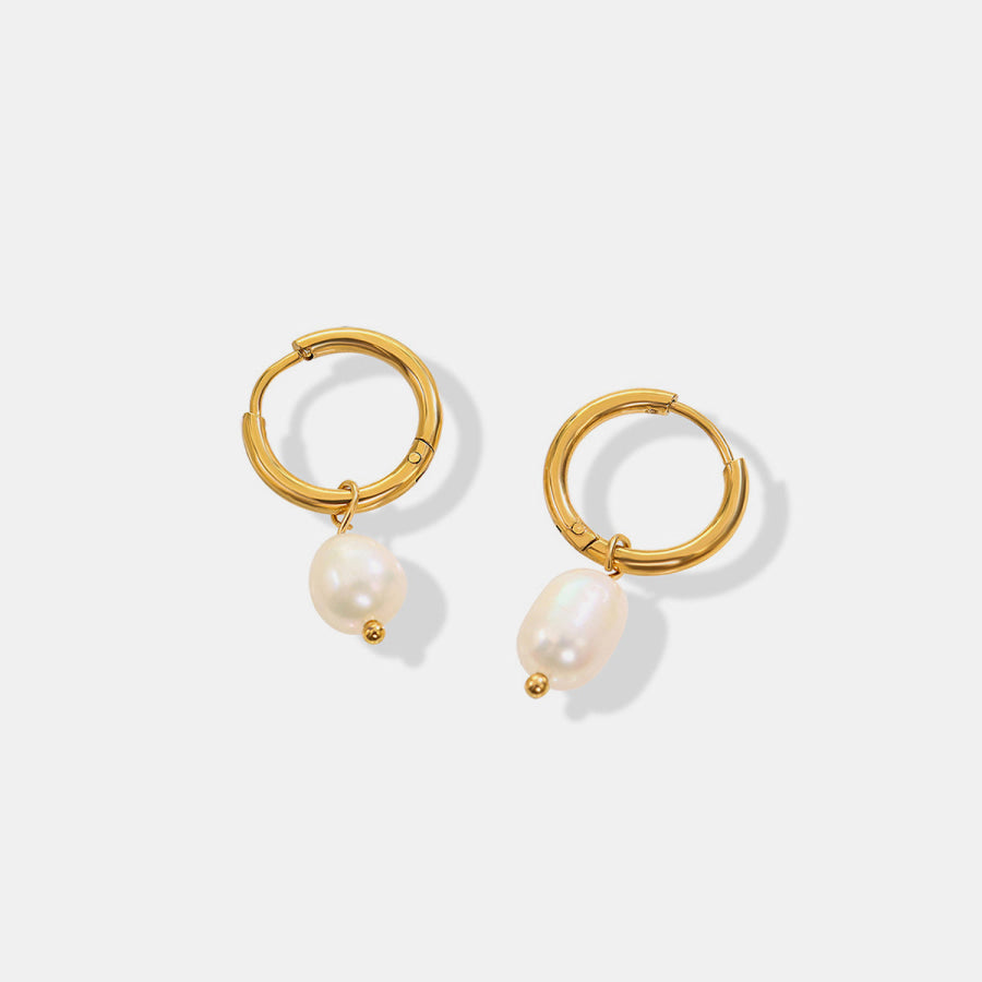 Gold - Plated Titanium Steel Pearl Earrings Gold / One Size Apparel and Accessories