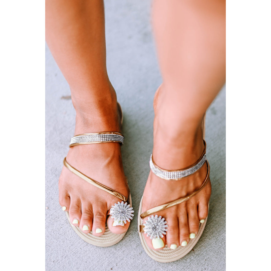 Gold Rhinestone Toe Ring Flat Sandals Shoes &amp; Bags/Slippers