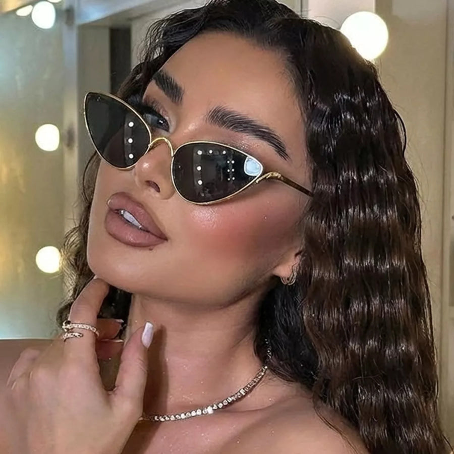 Gold-Rimmed Cat-Eye Sunglasses Black / One Size Apparel and Accessories