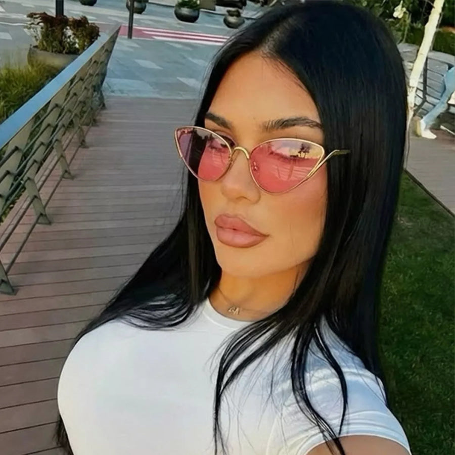 Gold-Rimmed Cat-Eye Sunglasses Blush Pink / One Size Apparel and Accessories