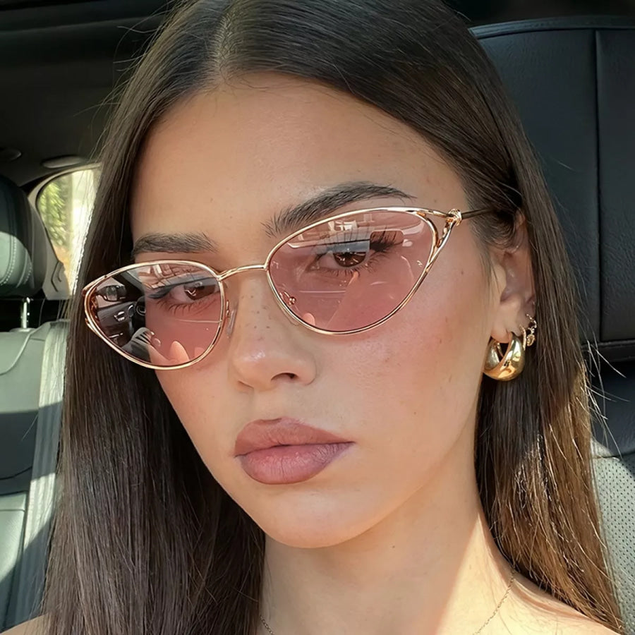 Gold-Rimmed Cat-Eye Sunglasses Black / One Size Apparel and Accessories