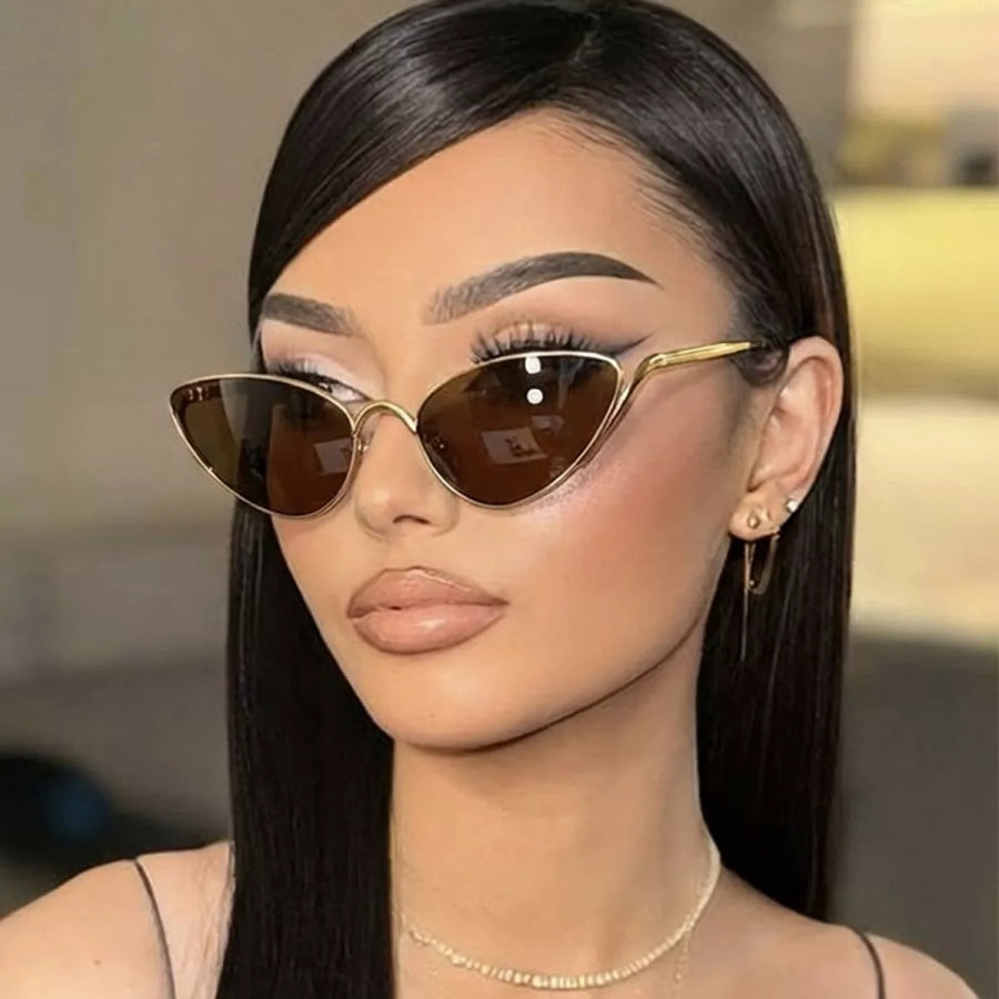 Gold-Rimmed Cat-Eye Sunglasses Caramel / One Size Apparel and Accessories