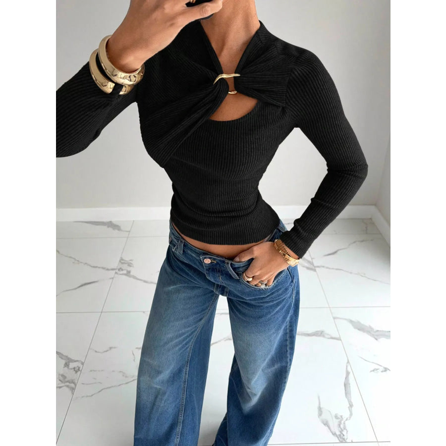 Gold Ring Cutout Detail Top Apparel and Accessories
