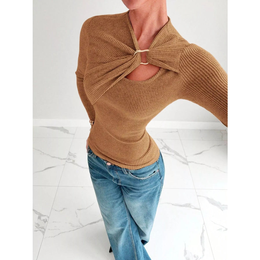 Gold Ring Cutout Detail Top Apparel and Accessories