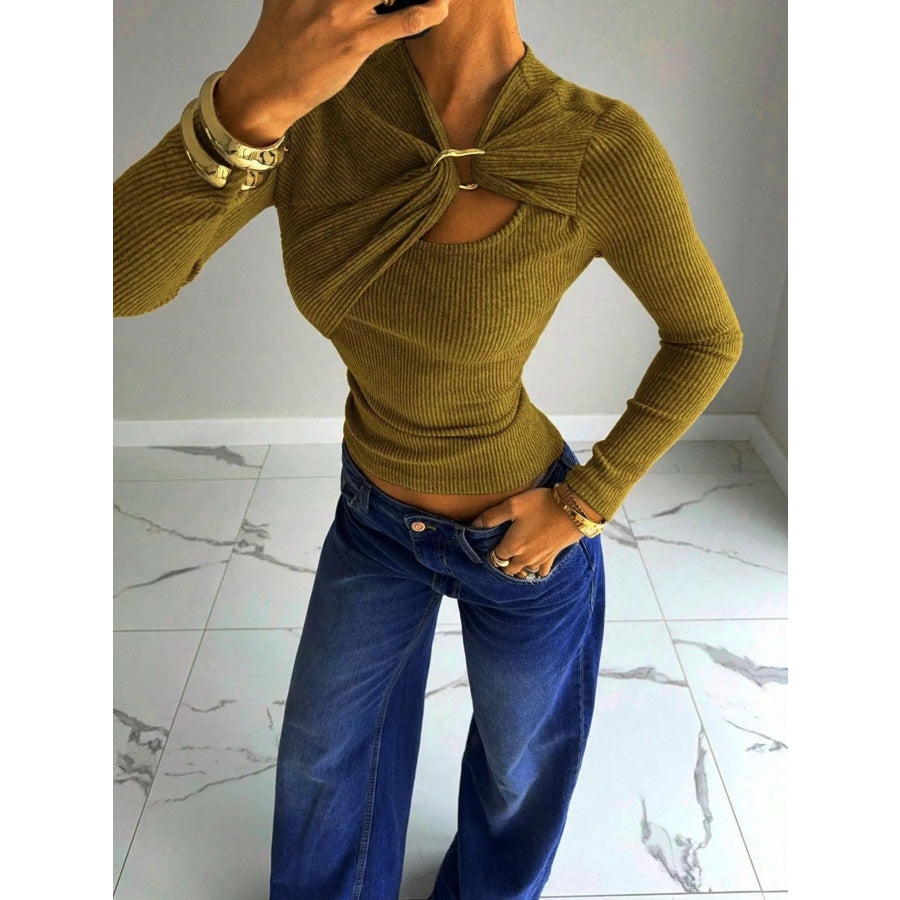 Gold Ring Cutout Detail Top Apparel and Accessories