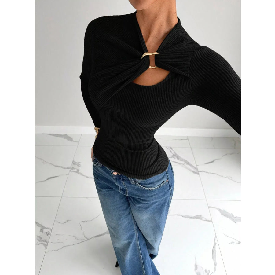 Gold Ring Cutout Detail Top Apparel and Accessories