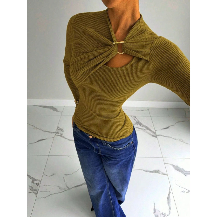 Gold Ring Cutout Detail Top Apparel and Accessories