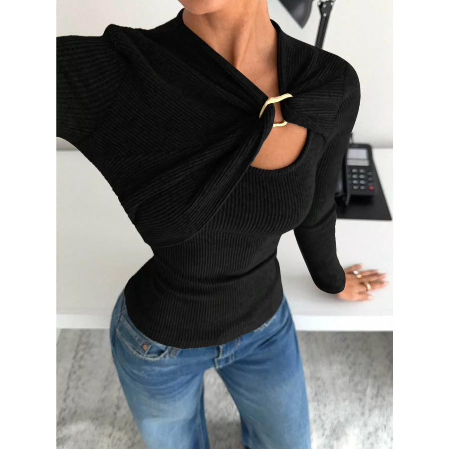 Gold Ring Cutout Detail Top Black / S Apparel and Accessories