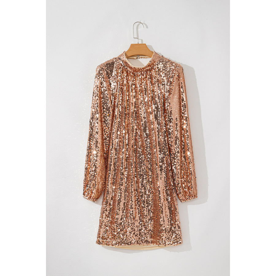 Gold Sequined Long Sleeve Cutout Back Mini Dress Dresses/Sequin Dresses