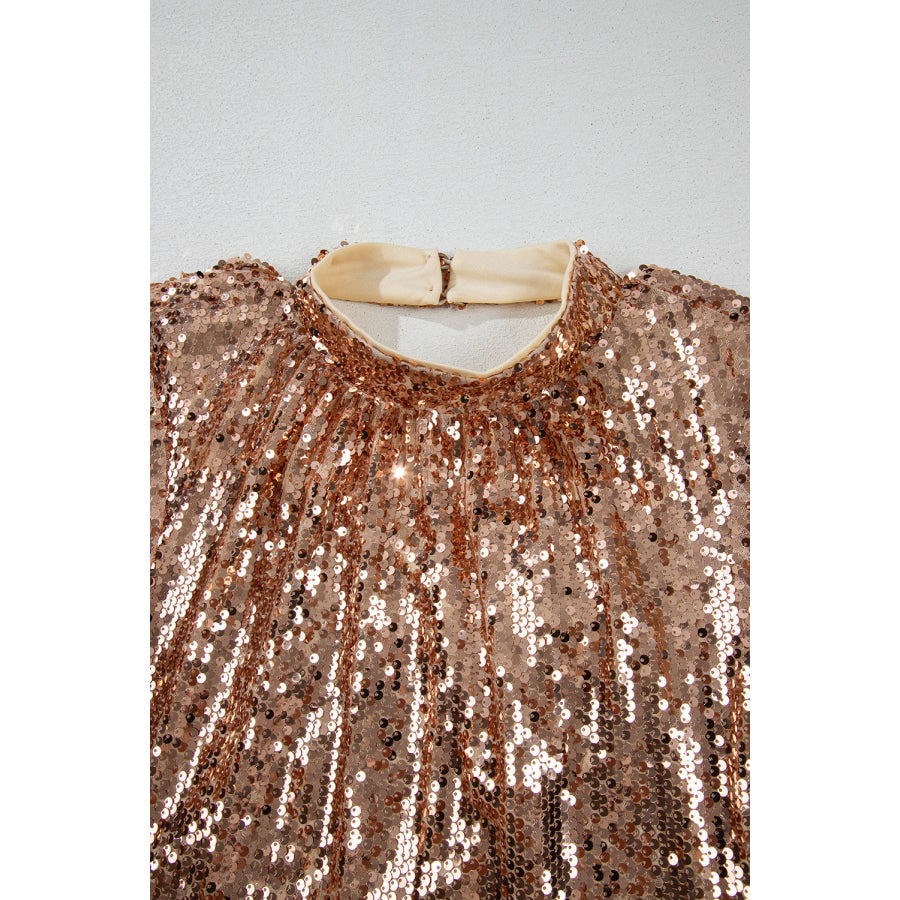 Gold Sequined Long Sleeve Cutout Back Mini Dress Dresses/Sequin Dresses