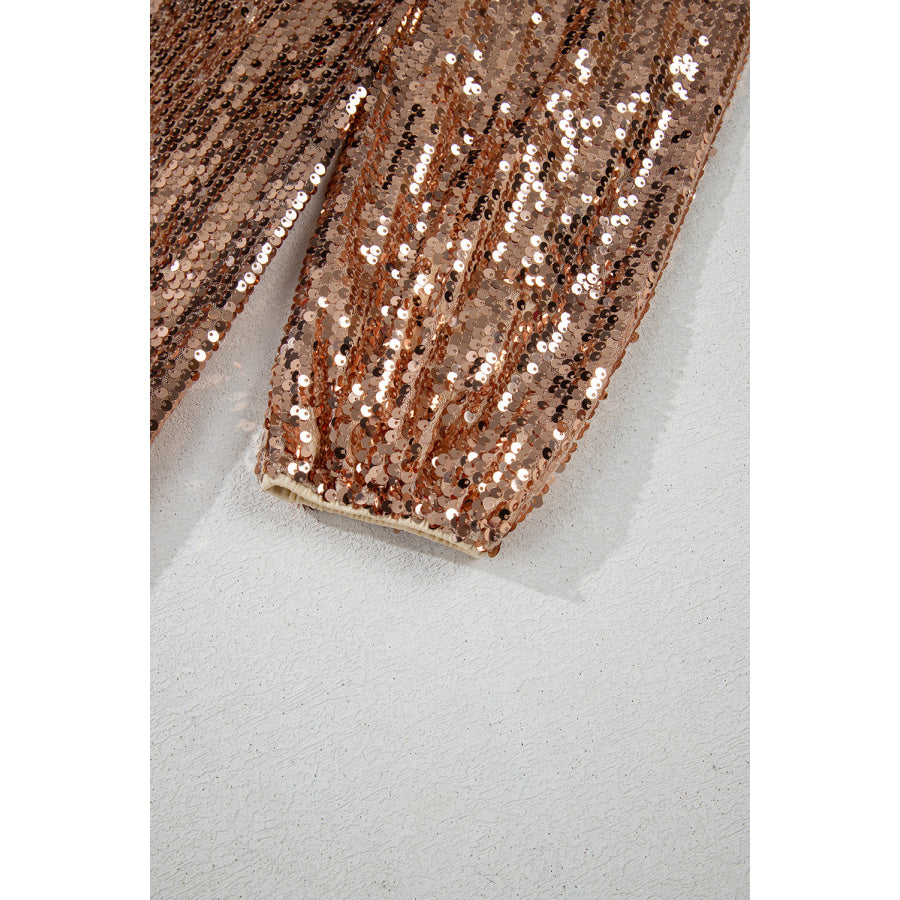 Gold Sequined Long Sleeve Cutout Back Mini Dress Dresses/Sequin Dresses