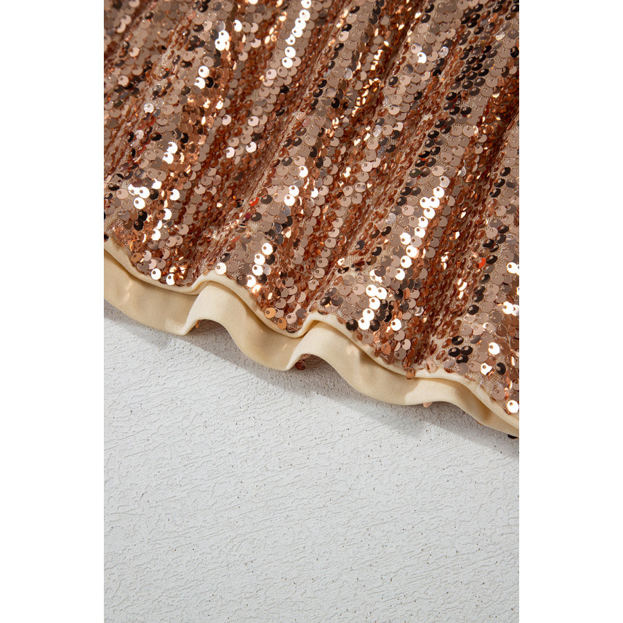 Gold Sequined Long Sleeve Cutout Back Mini Dress Dresses/Sequin Dresses