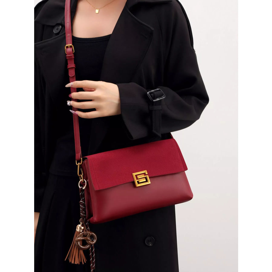 Gold-Tone Hardware Crossbody Bag Wine Red / onesize Apparel and Accessories