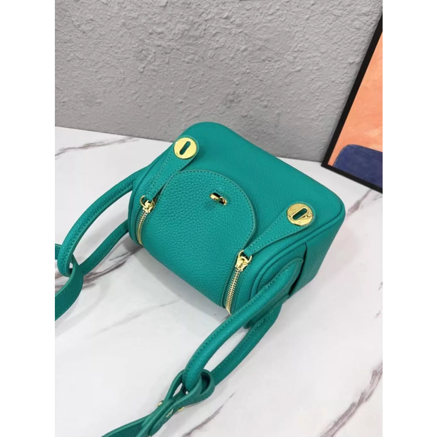 Gold-Tone Hardware Leather Crossbody Bag Peacock Green / onesize Apparel and Accessories