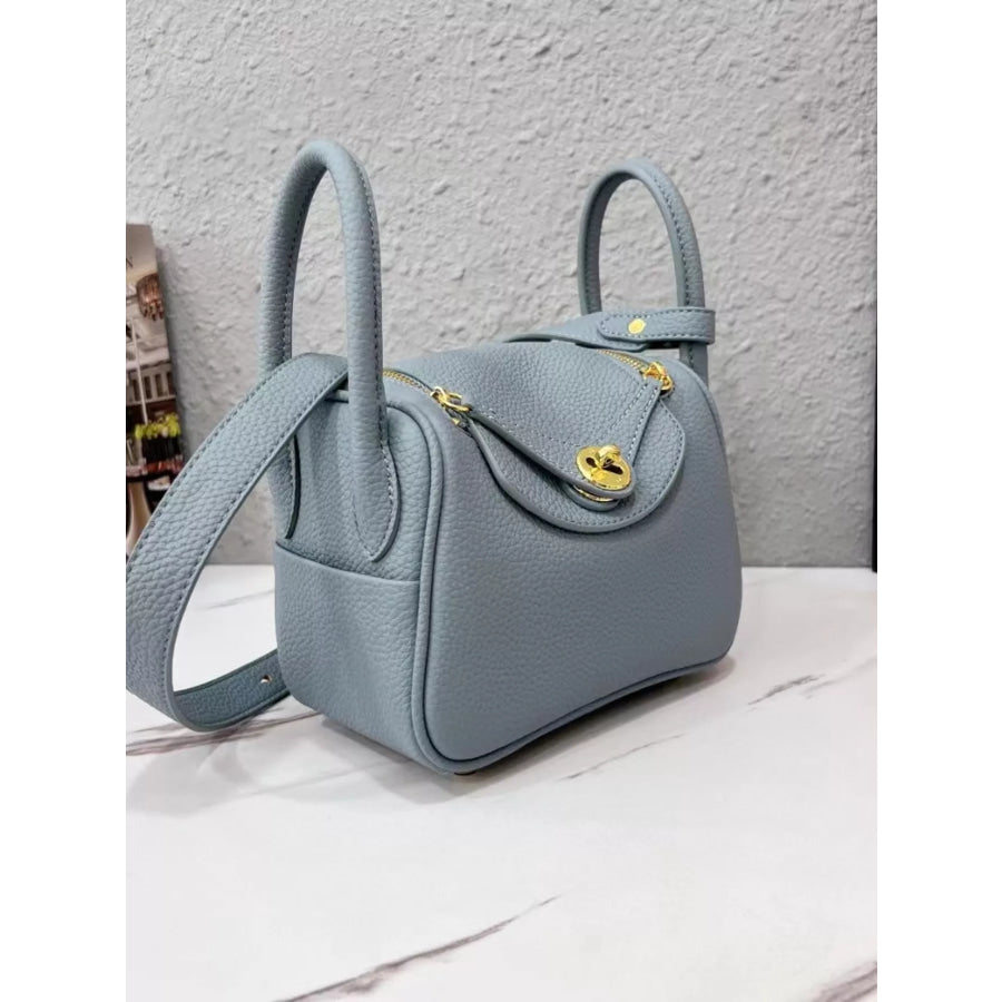 Gold-Tone Hardware Leather Crossbody Bag Gray Blue / onesize Apparel and Accessories