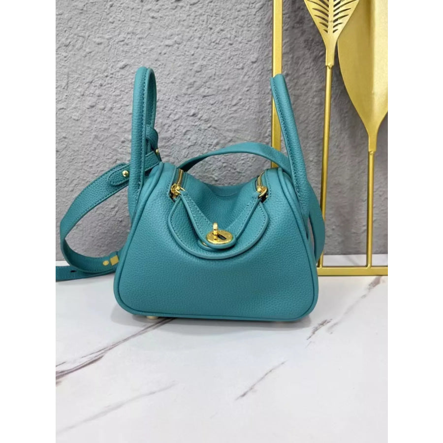 Gold-Tone Hardware Leather Crossbody Bag Peacock Green / onesize Apparel and Accessories