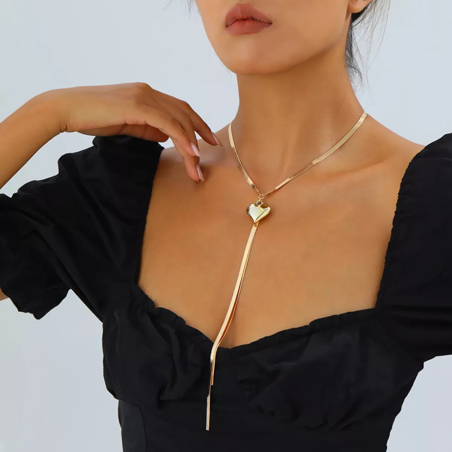 Gold-Tone Herringbone Chain Necklace with Heart Pendant Lariat Design Gold / onesize Apparel and Accessories