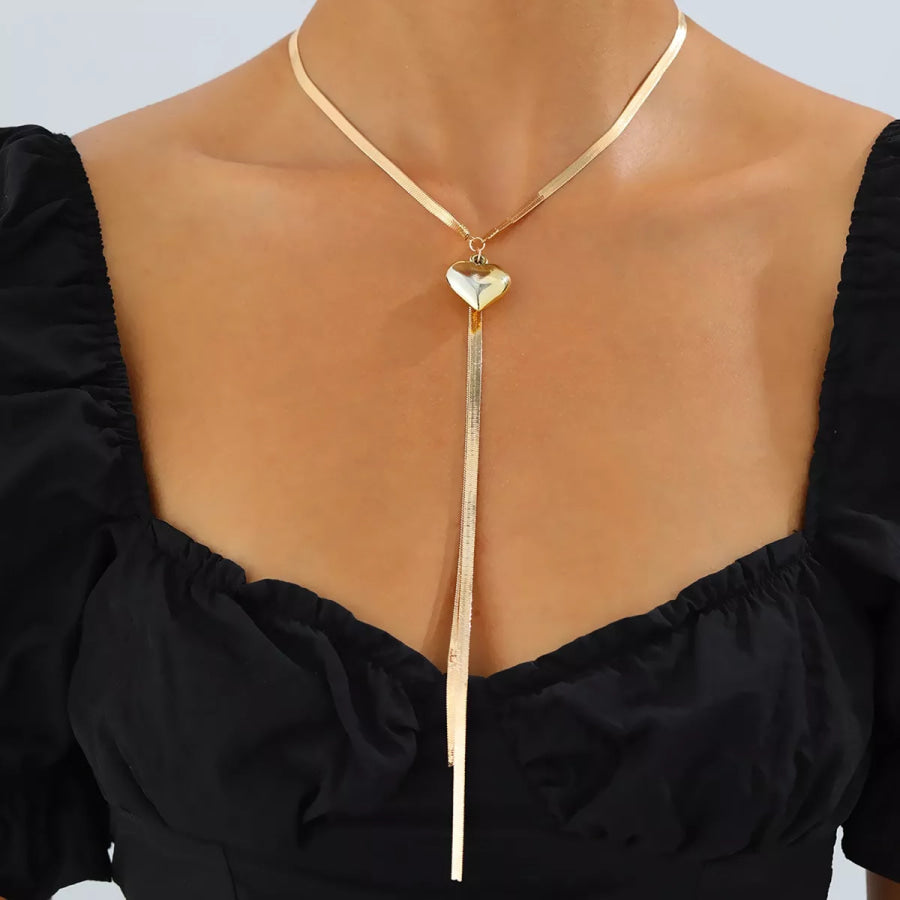 Gold-Tone Herringbone Chain Necklace with Heart Pendant Lariat Design Gold / onesize Apparel and Accessories