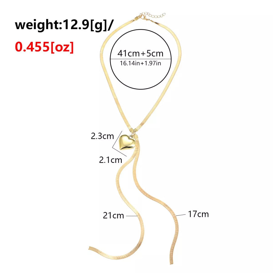 Gold-Tone Herringbone Chain Necklace with Heart Pendant Lariat Design Gold / onesize Apparel and Accessories