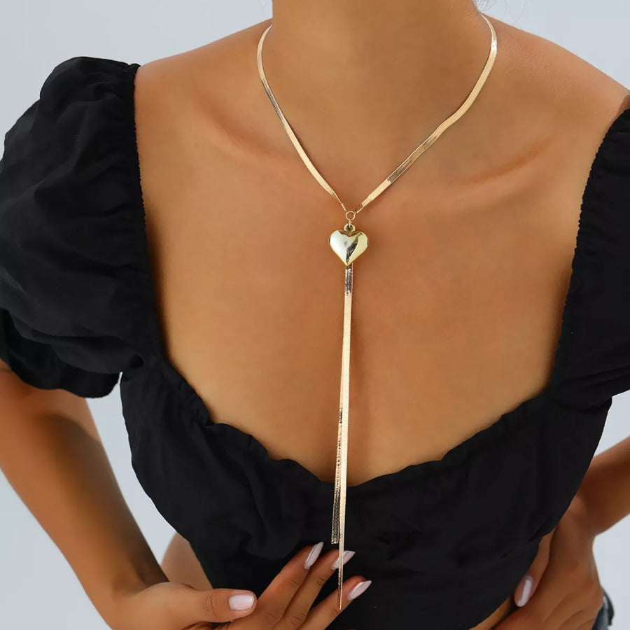 Gold-Tone Herringbone Chain Necklace with Heart Pendant Lariat Design Gold / onesize Apparel and Accessories