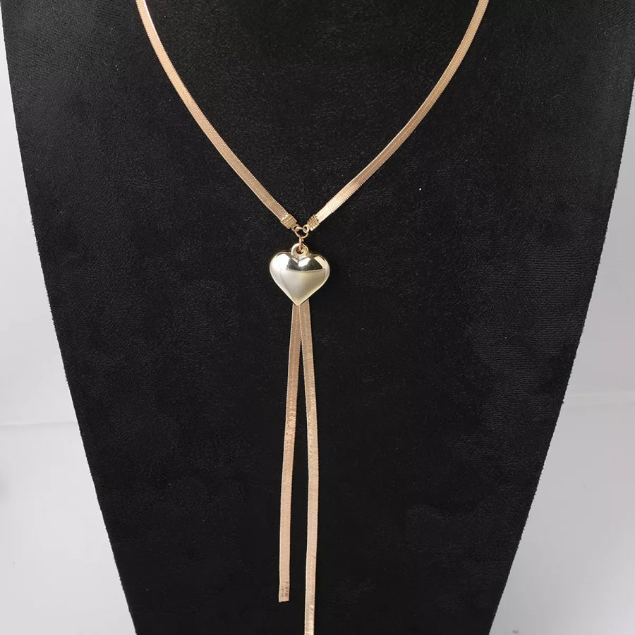 Gold-Tone Herringbone Chain Necklace with Heart Pendant Lariat Design Gold / onesize Apparel and Accessories