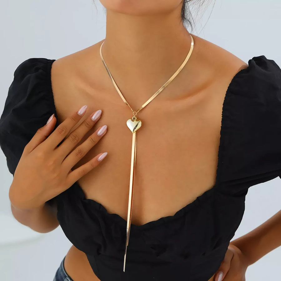 Gold-Tone Herringbone Chain Necklace with Heart Pendant Lariat Design Gold / onesize Apparel and Accessories