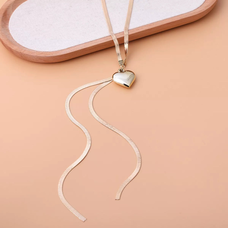 Gold-Tone Herringbone Chain Necklace with Heart Pendant Lariat Design Gold / onesize Apparel and Accessories