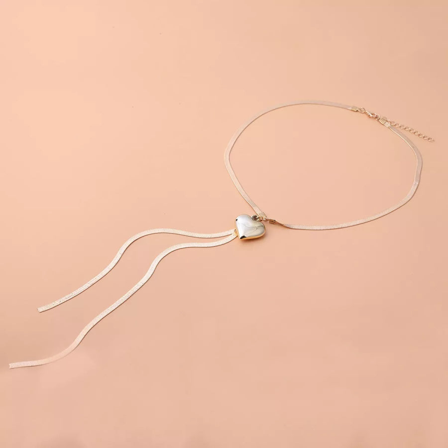 Gold-Tone Herringbone Chain Necklace with Heart Pendant Lariat Design Gold / onesize Apparel and Accessories