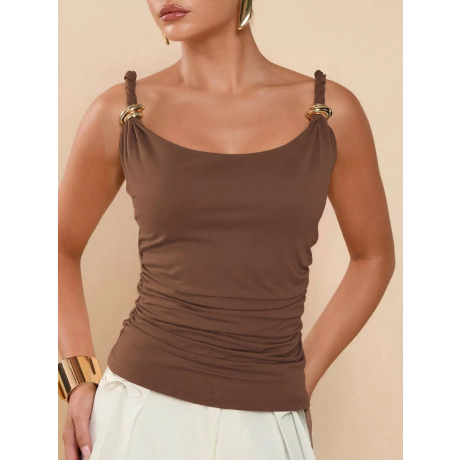 Gold-Tone Ring Twisted Strap Cami Brown / S Apparel and Accessories