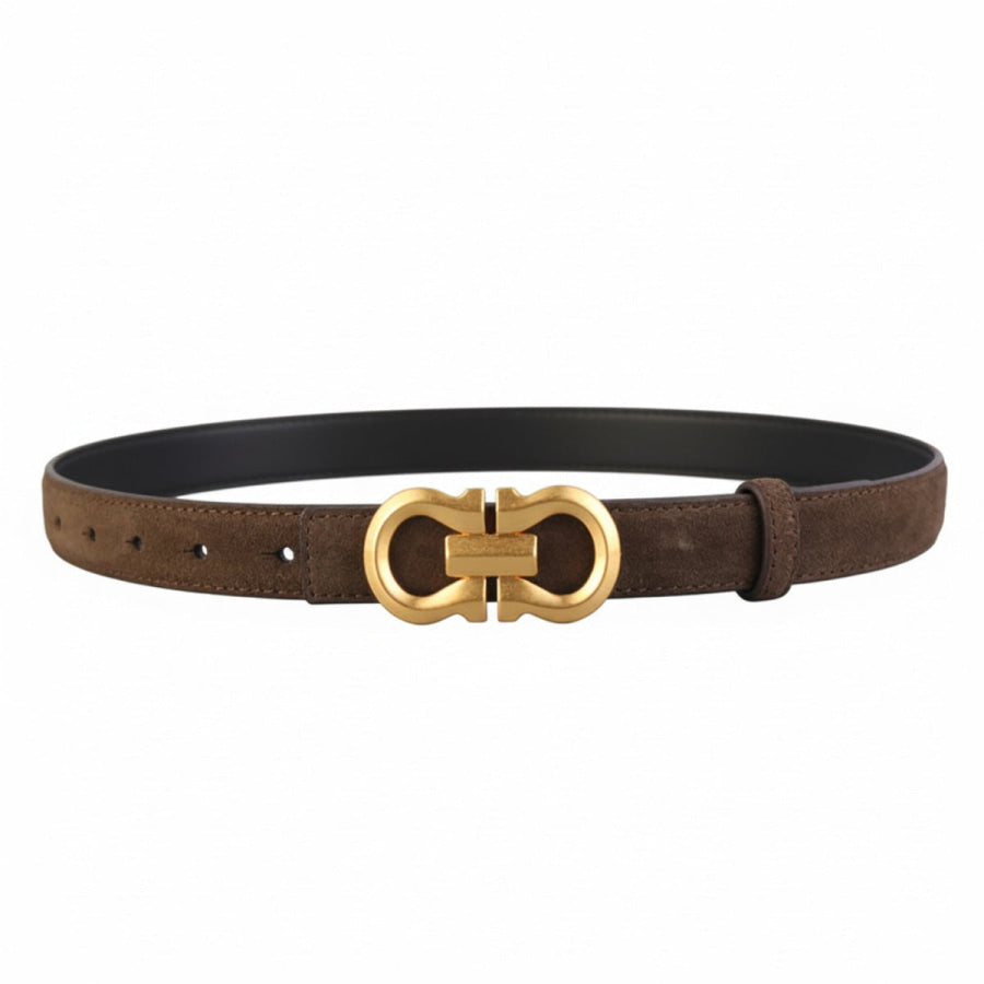 Golden Buckle Belt Coffee Brown / One Size Apparel and Accessories