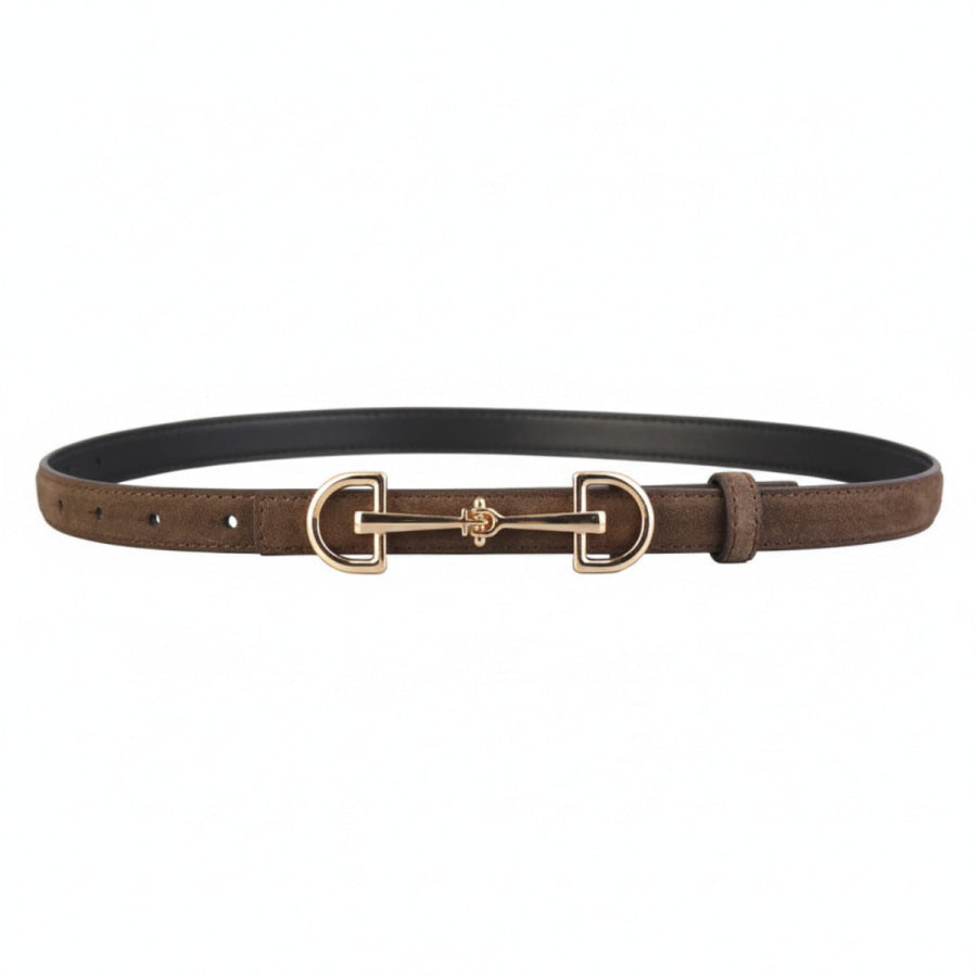 Golden Buckle Belt Coffee Brown / One Size Apparel and Accessories